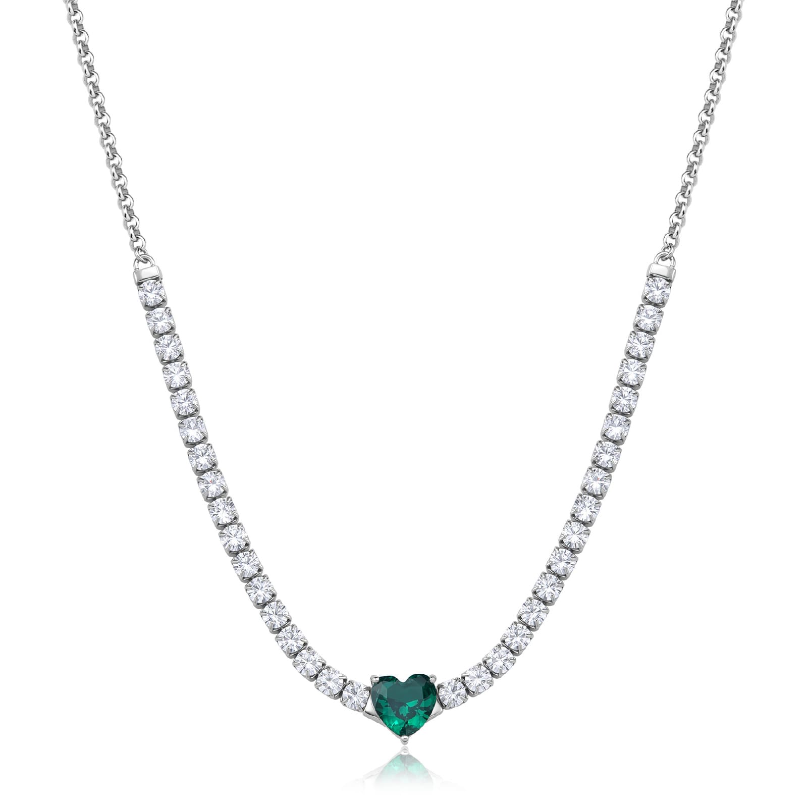 Collana tennis Sagapò donna in acciaio con cuore verde