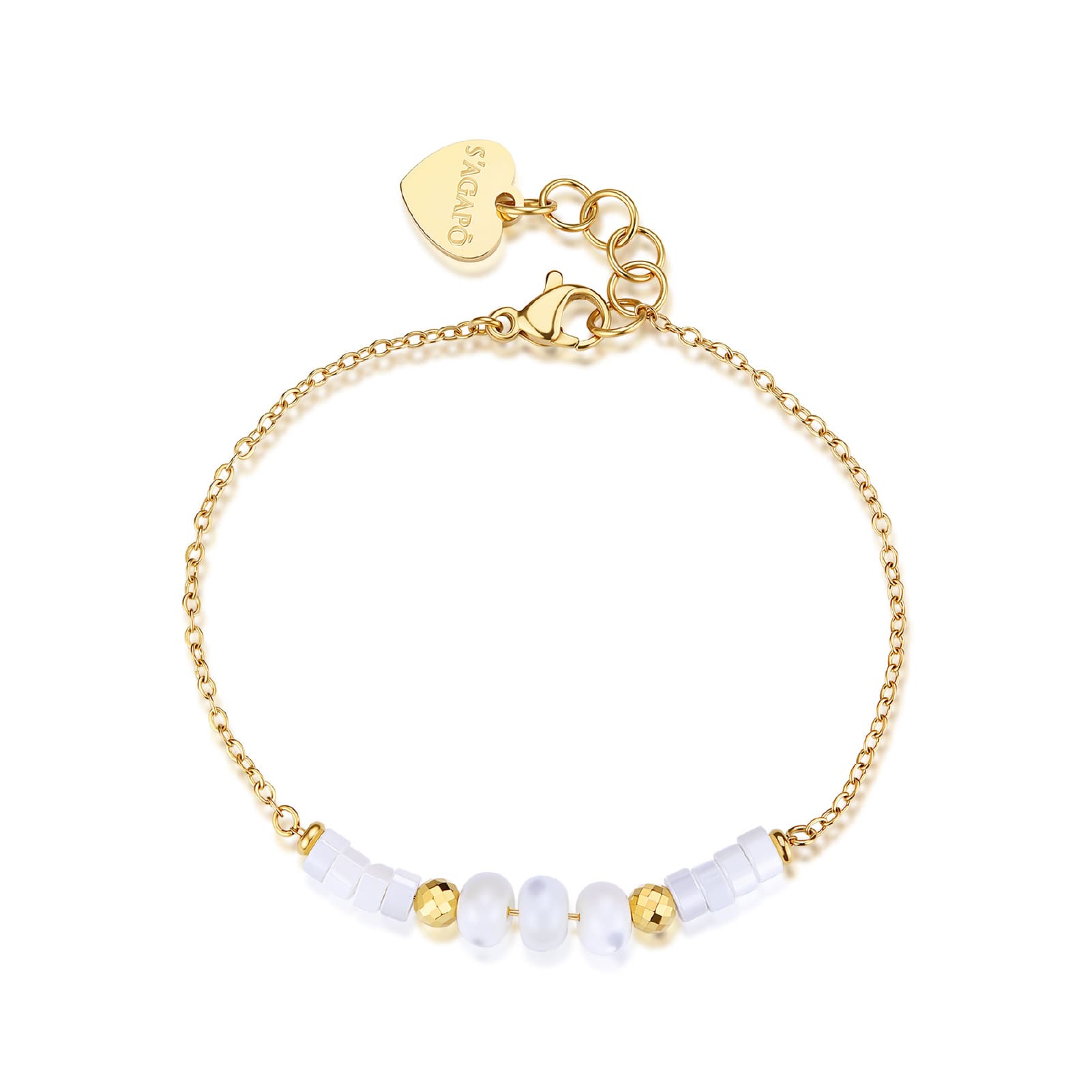 Bracciale S'agapõ acciaio dorato con elementi in madreperla