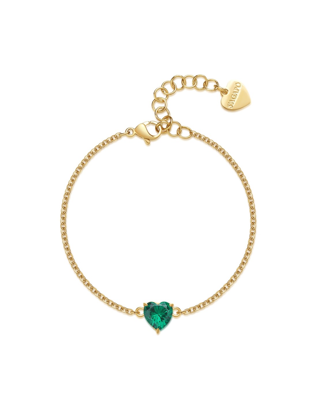 Bracciale Sagapò Dazzly SDZ73 in acciaio 316L dorato con cuore emerald