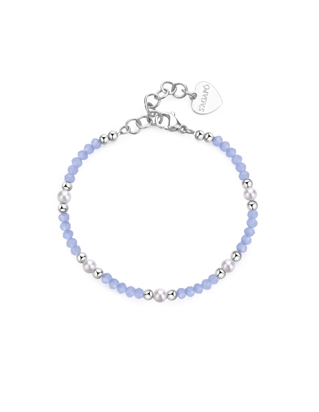 Bracciale Sagapò GLINT SGI16 in acciaio 316L sfere in vetro blu e perle