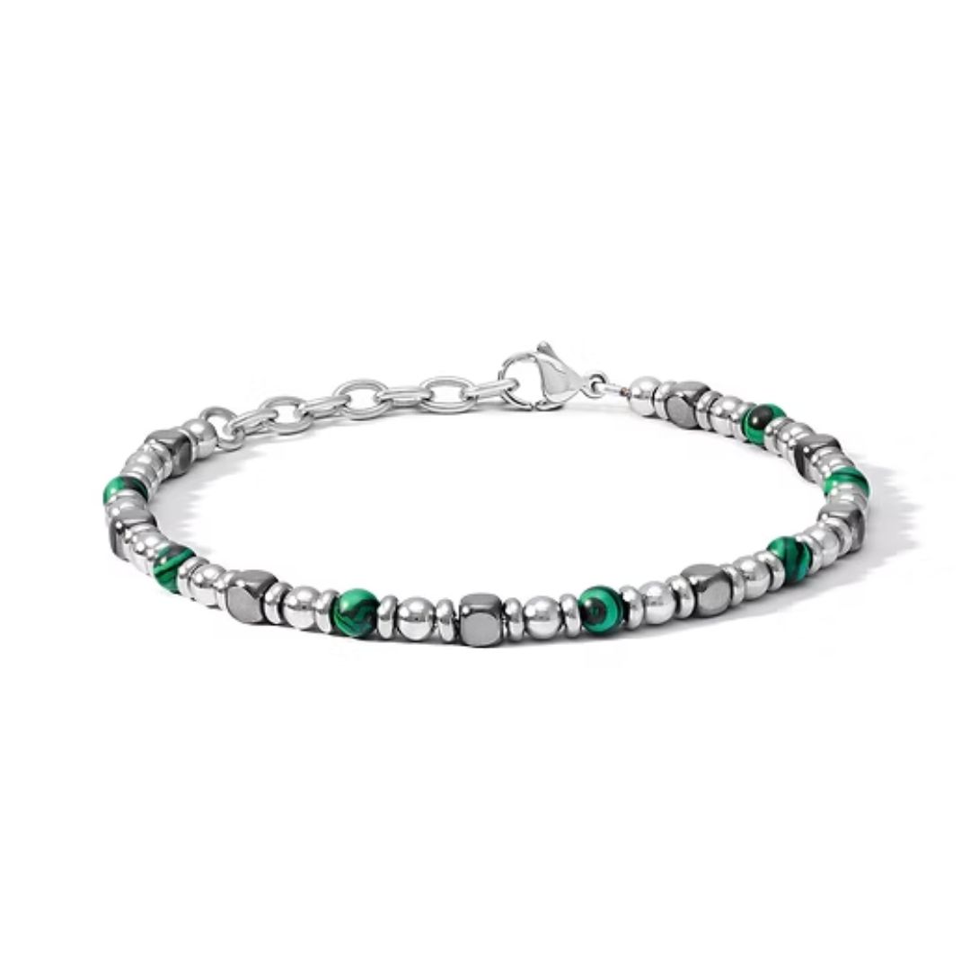 COMETE Bracciale con pietre verdi e dettagli metallici