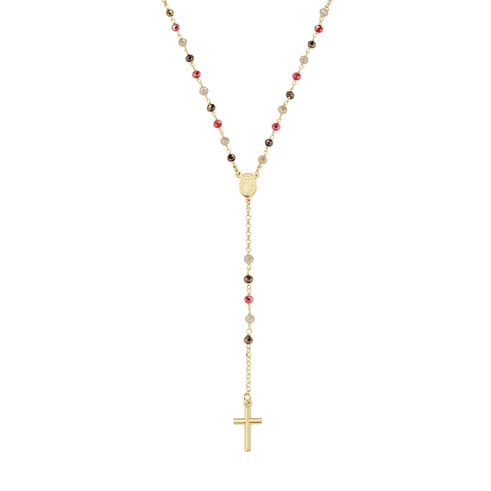 Rosario Donna Amen Classico Dorato con Cristalli Multicolor CROGMM4